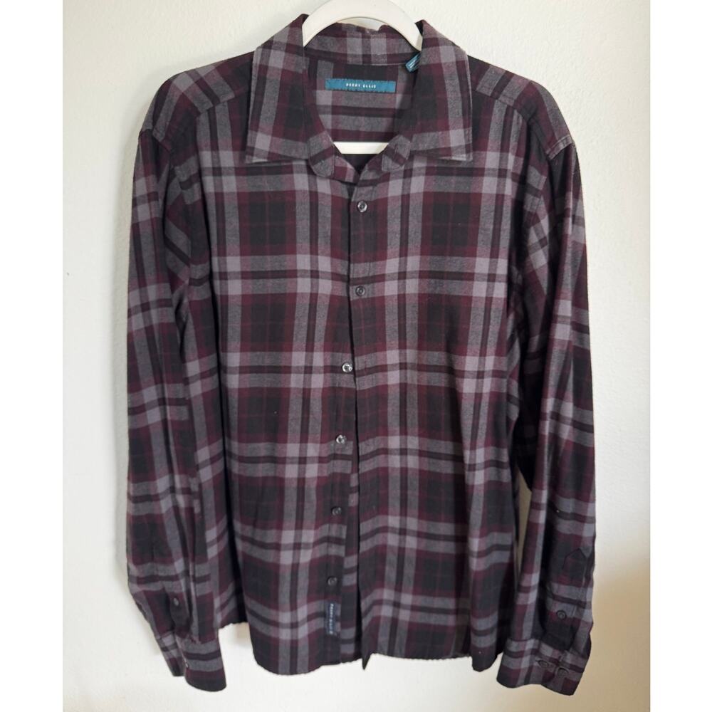 Perry Ellis Men's Button Up Shirt Size XL Plaid Red Black